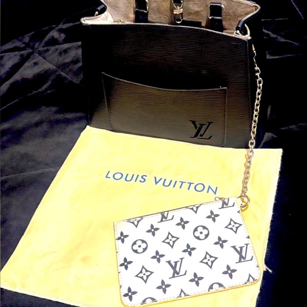 Louis Vuitton Black Epi Leather Satchel with White Logo Trim